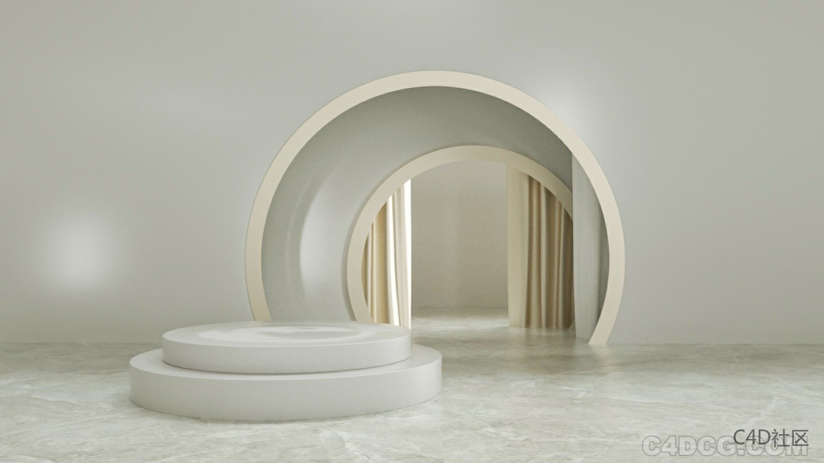 C4D电商场景-富有空间感的纯色背景场景