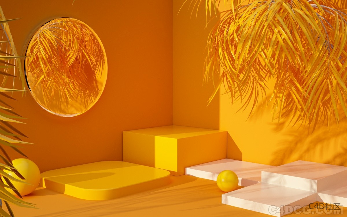 C4D电商场景-黄色饱和度很高的场景