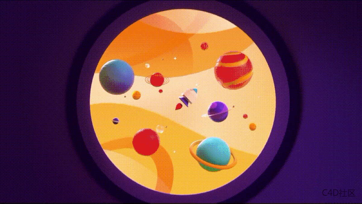 C4D简单场景图形动画配色优秀