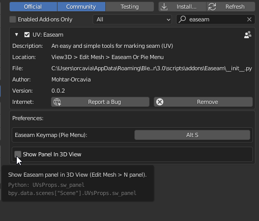 Easeam V1.1.0 Fro Blender 模型展UV插件