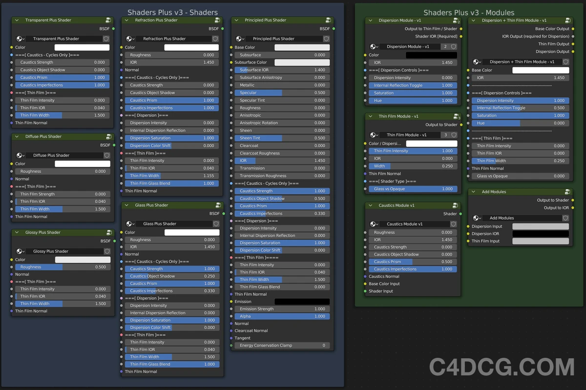 Shaders Plus V4 Fro Blender 实时焦散薄膜插件