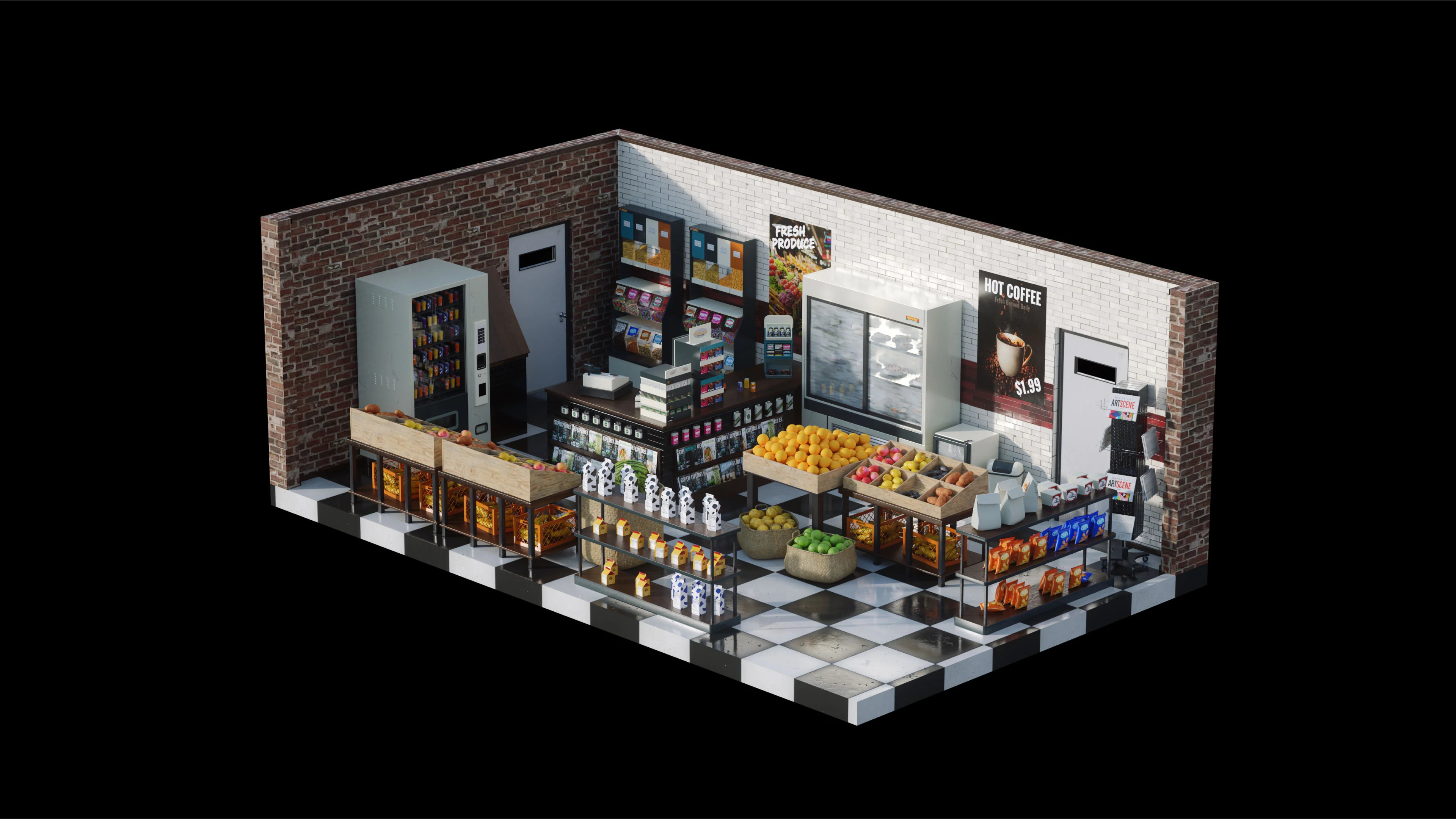 社区商店修理店面包店-blender模型工程Neighborhood Shops