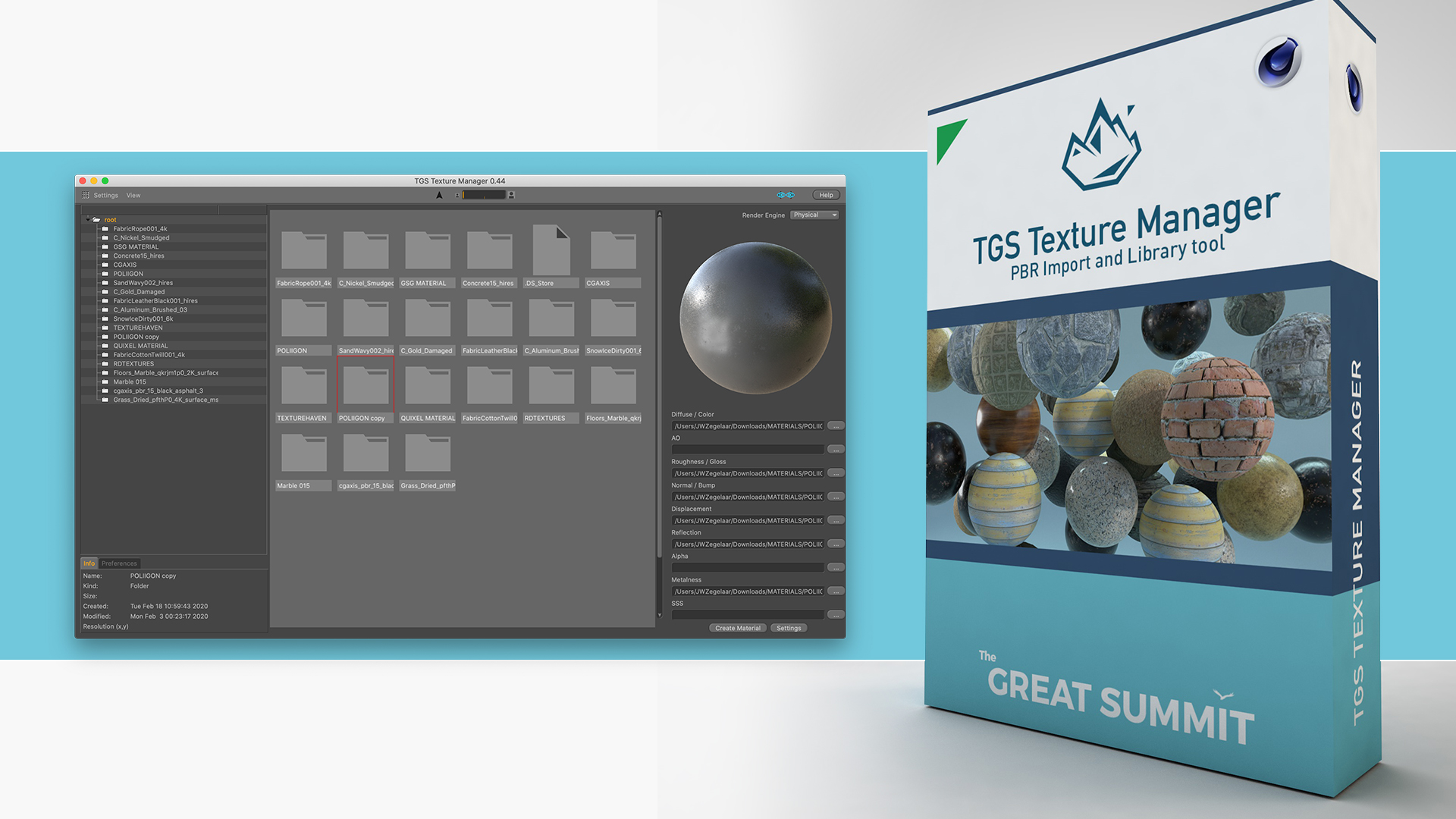 TGS Texture Manager v1.6 for Cinema 4D PBR材质管理导入插件