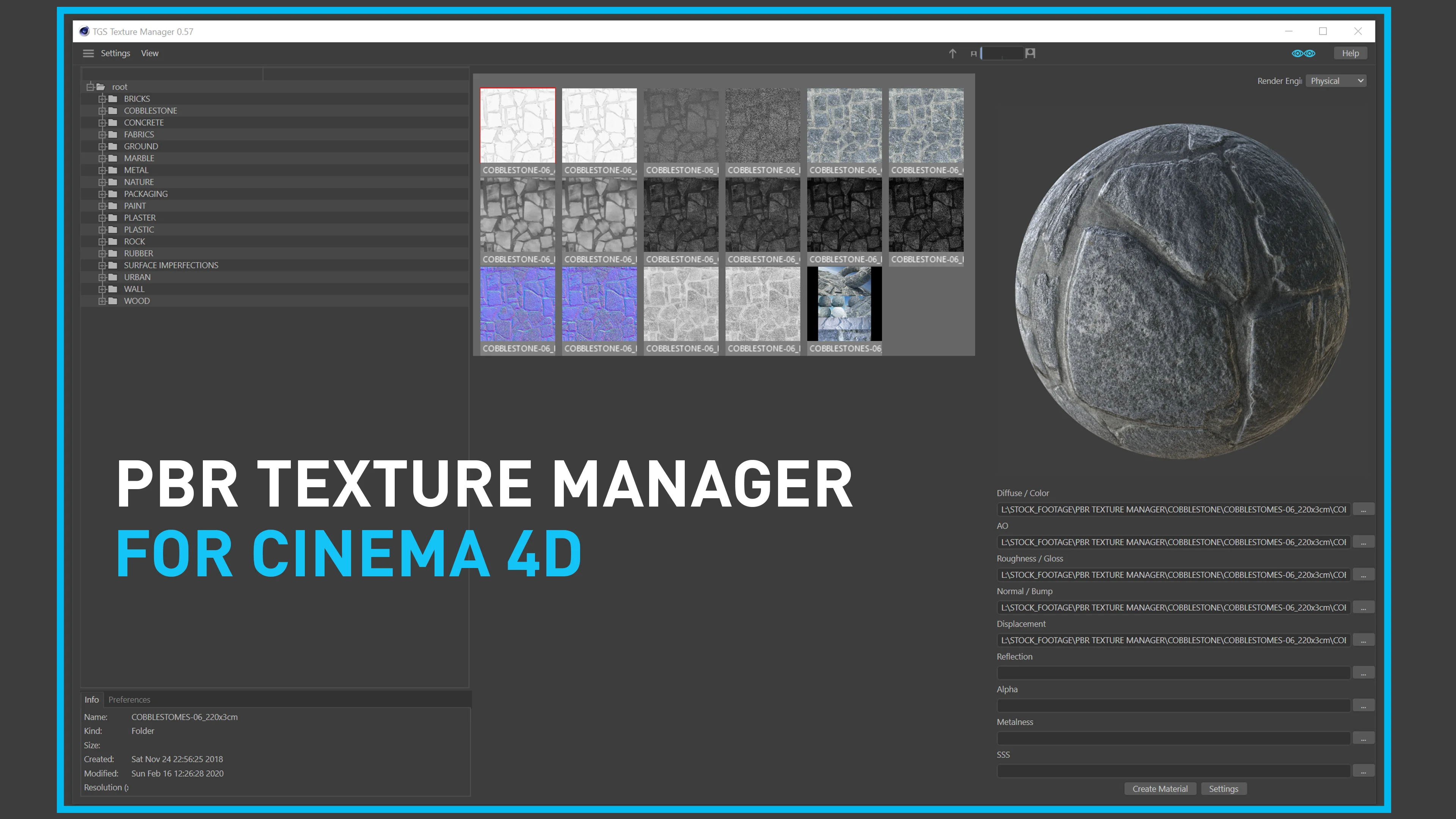 TGS Texture Manager v1.6 for Cinema 4D PBR材质管理导入插件