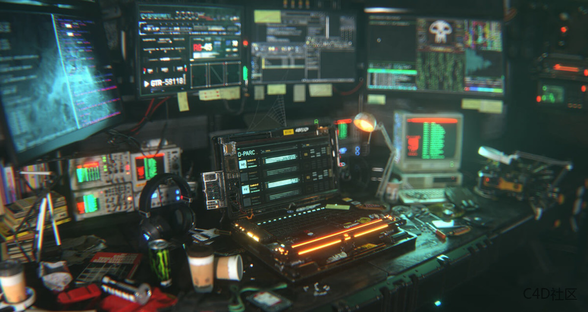 Redshift C4D工程 黑客科技感电脑数据工程