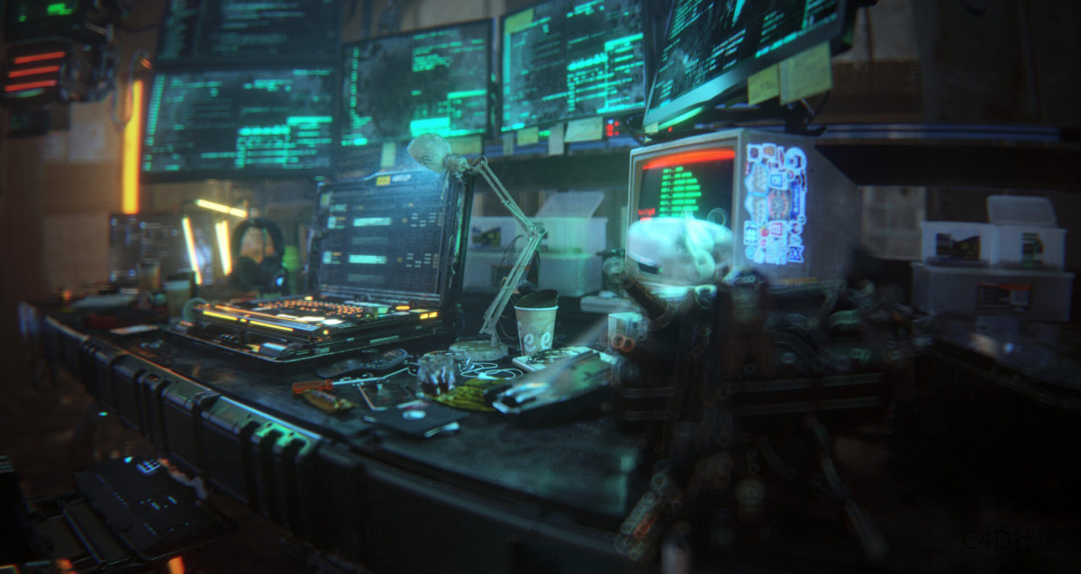 Redshift C4D工程 黑客科技感电脑数据工程