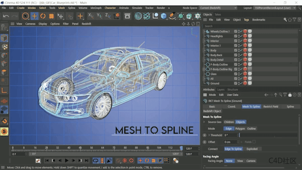 RocketLasso Mesh To Spline v1.0 Fro Cinema 4D 多边形网格和轮廓转样条线插件