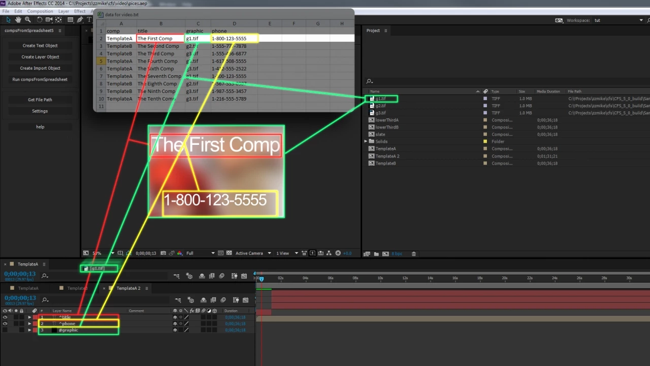 CompsFromSpreadsheet 5.21 fro After Effects 电子表格创建合成图层
