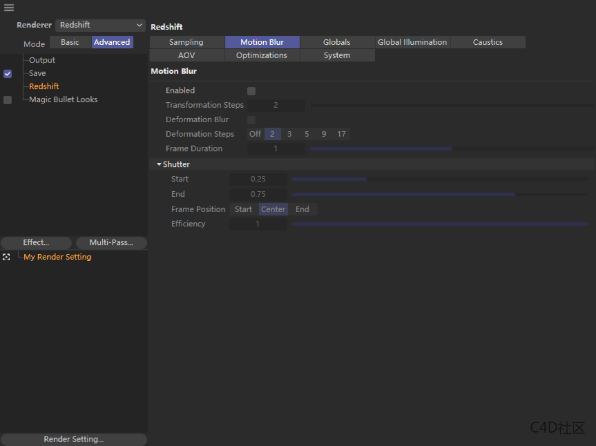 渲染设置 Adcanced Motion Blur