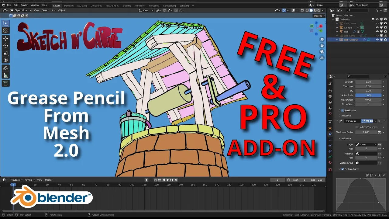 Grease Pencil From Mesh v2.6.0 fro Blender 卡通手绘滤镜预设