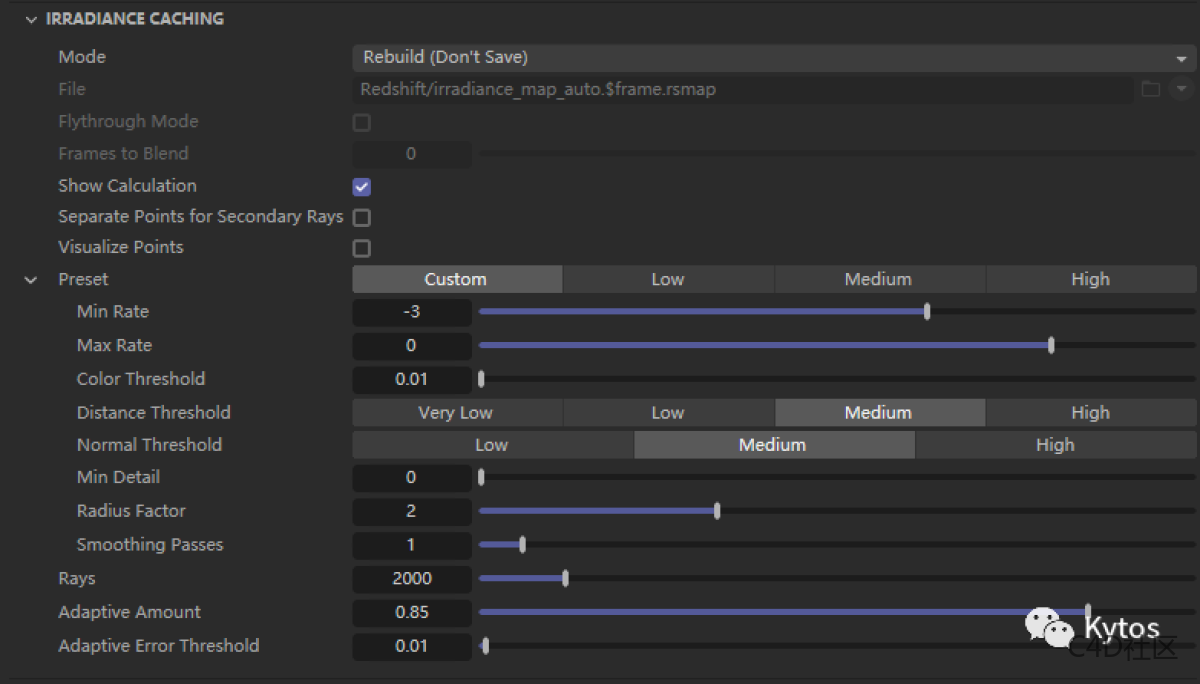 Readshift 渲染设置 Global Illumination Irradiance Caching