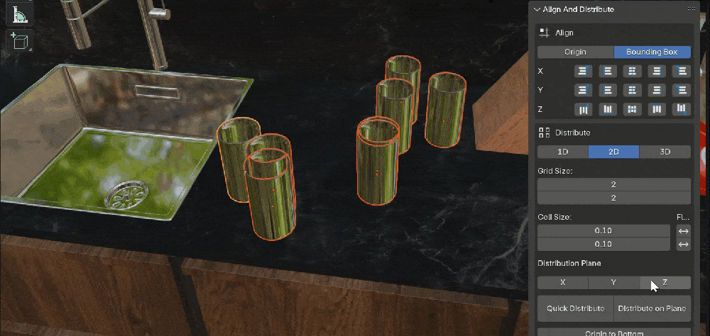 Align And Distribute v3.0 fro Blender 模型分布对齐插件