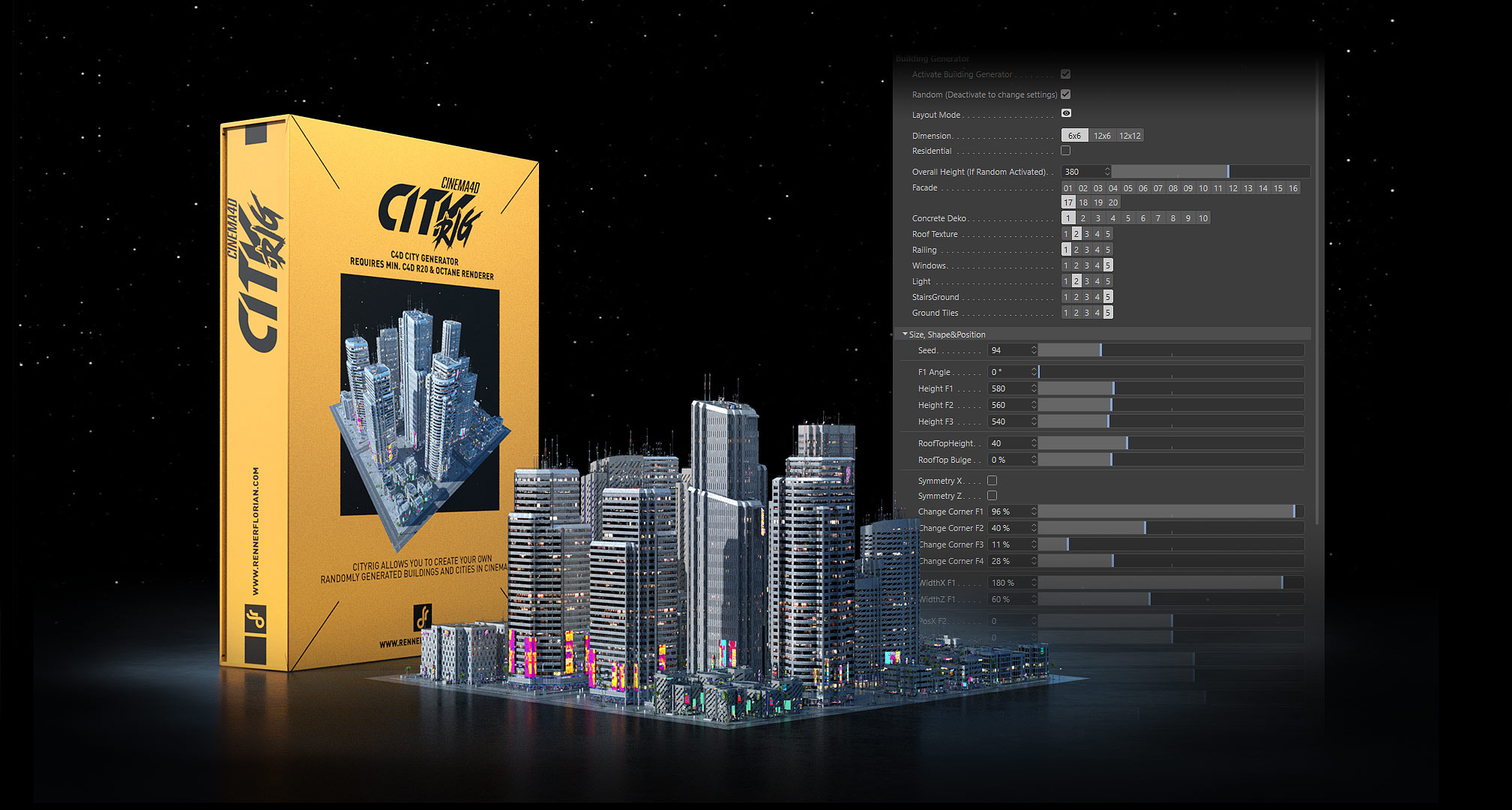 CityRig 1.9 Fro Cinema 4D 城市建筑程序化生成器