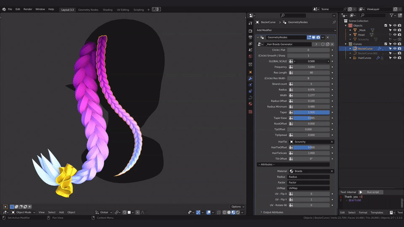 Braids Generator V5.0.1 fro Blender 头发辫子制作插件