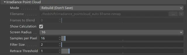 Redshift 设置：全局光照-辐照点云GI引擎