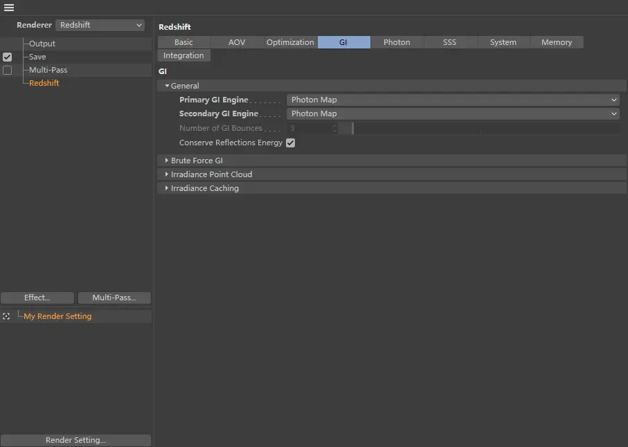 Redshift 渲染设置：全局光照-光子映射GI引擎