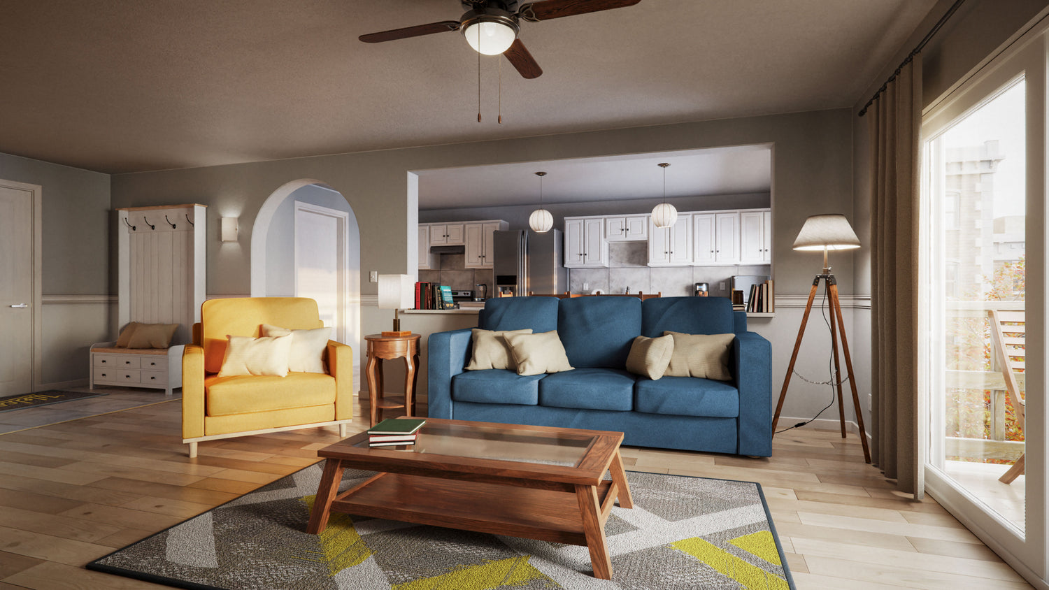 公寓电竞房客厅卧室场景 bledner模型 Apartment Interiors