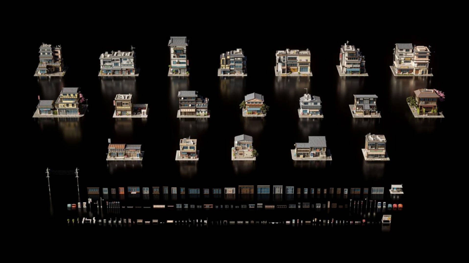 日式建筑楼房3D模型资产 Japanese Neighborhood