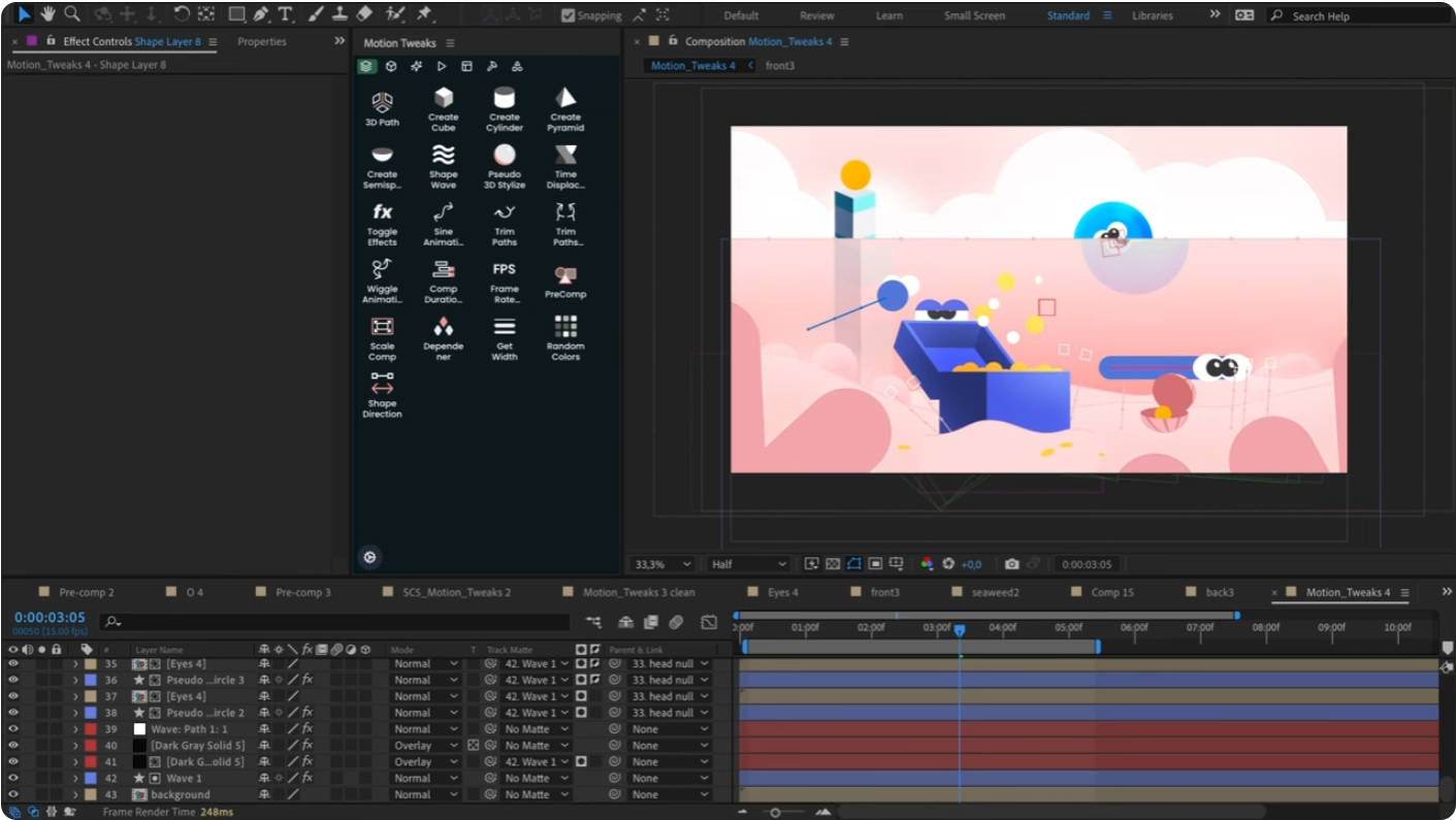 Motion Tweaks V1.0.1 for After Effects 波浪摇摆路径修剪动画预设