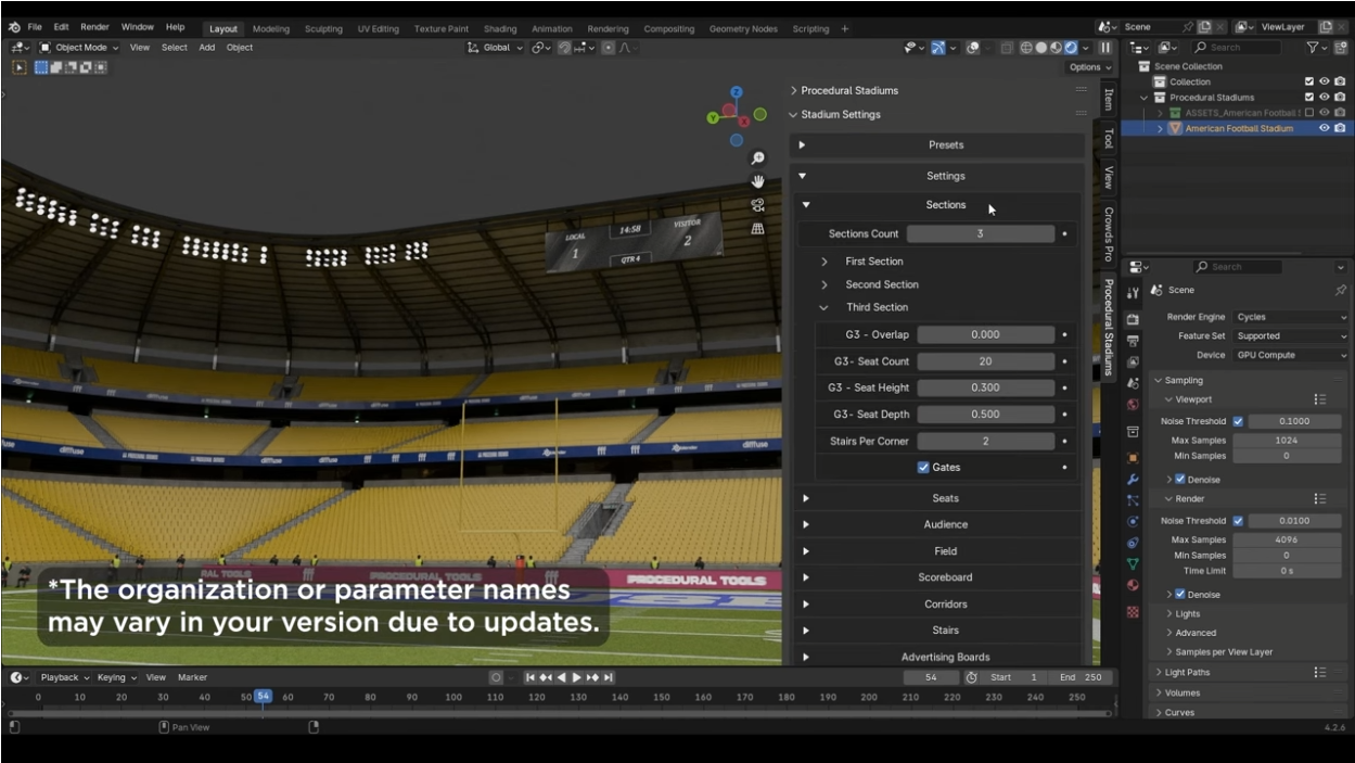 Procedural Stadium v1.0.1 for blender 程序化体育馆场地生成器预设
