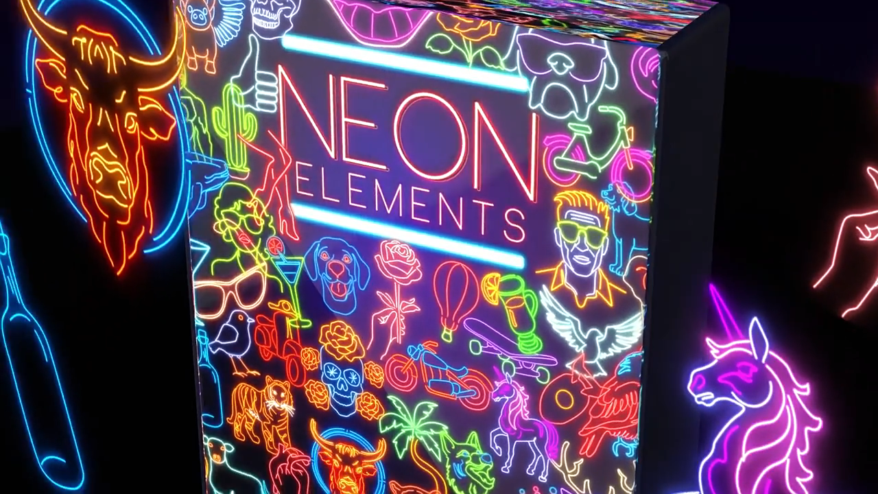 100个各种图案元素霓虹发光图形动画包V2 100 Neon Elements V2