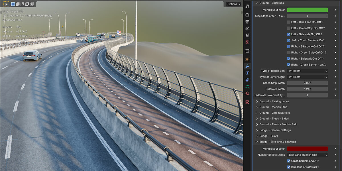 The Roads Must Roll for blender 程序化桥梁道路插件