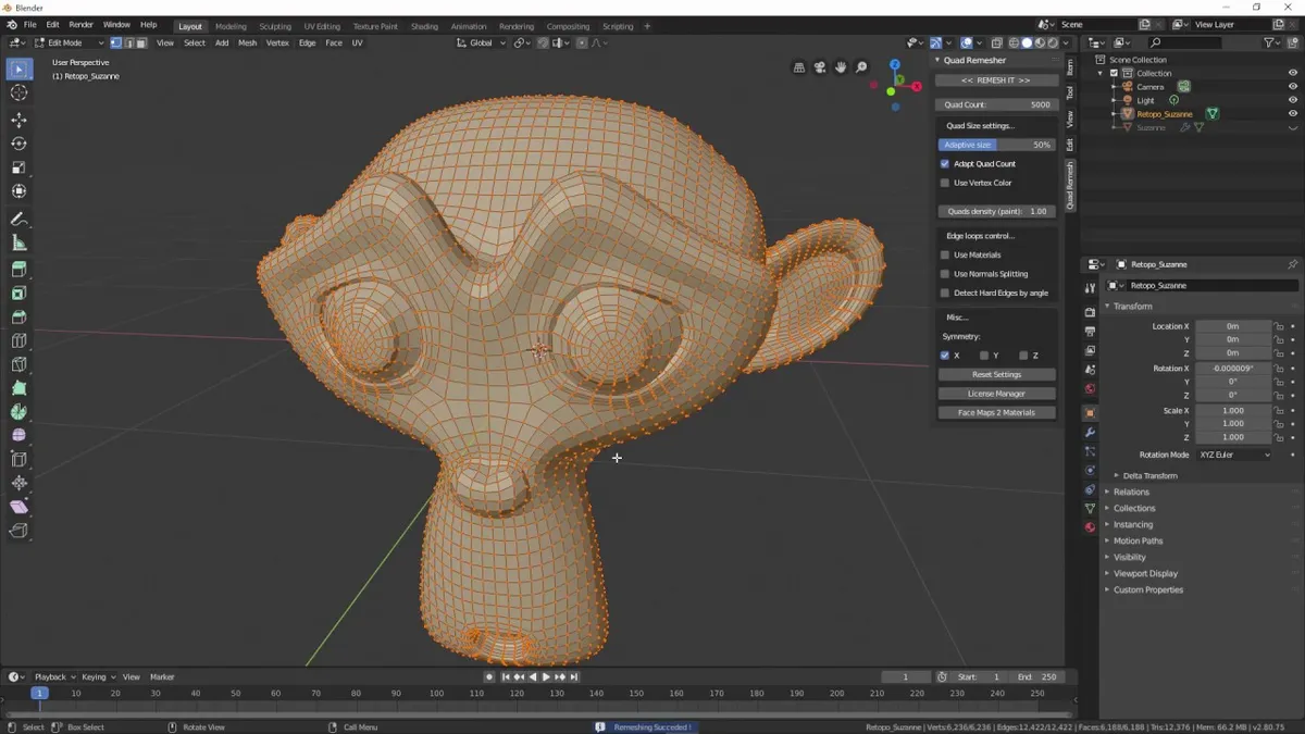 QuadRemesher 1.30 for Blender 自动四边形重拓扑插件 (2)