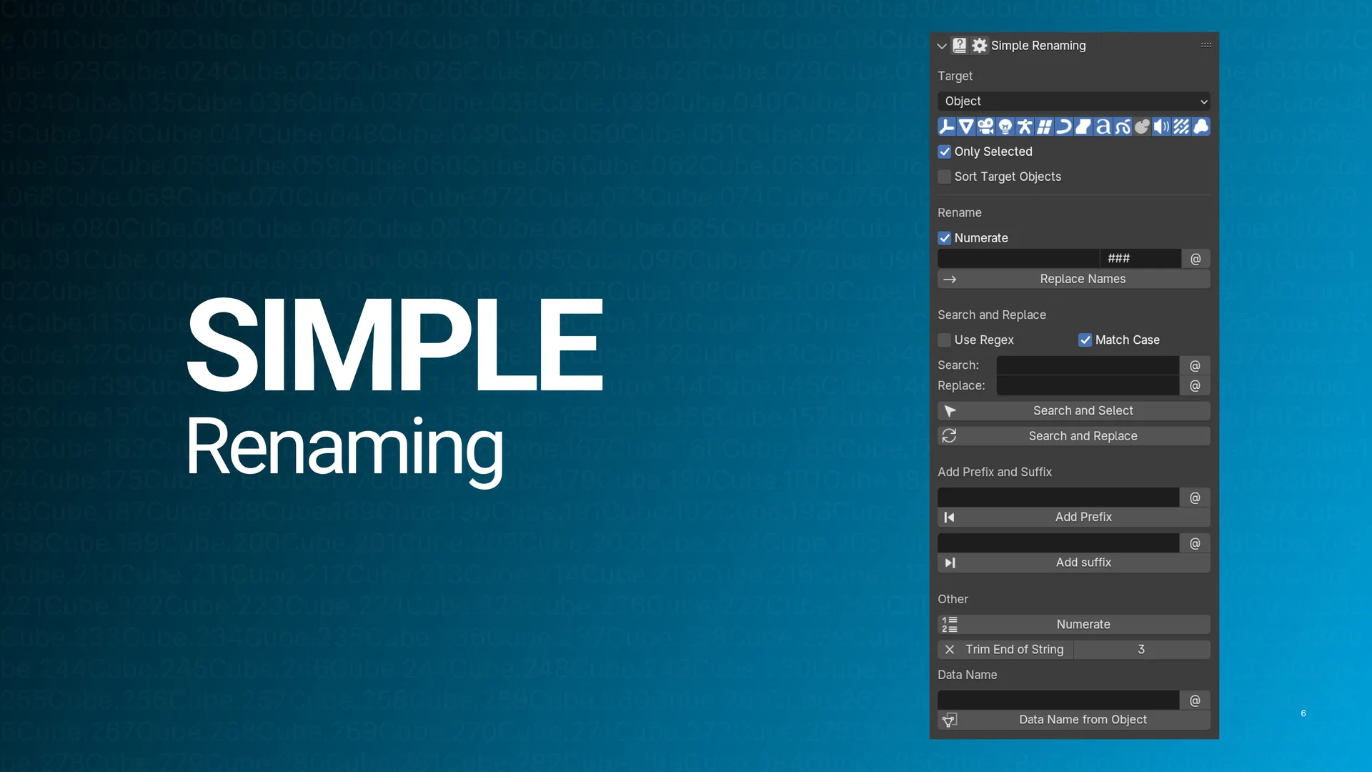 Simple Renaming 2.1.9 for Blender 批量重命名管理1