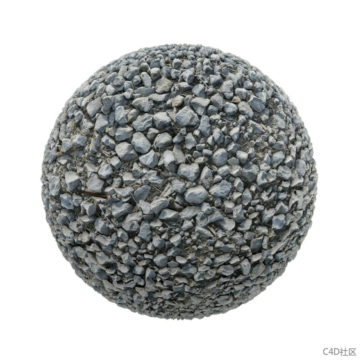 ​灰色大颗粒砾石地面有草屑