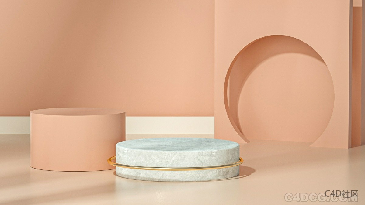 C4D电商场景-橘色阳光海报场景