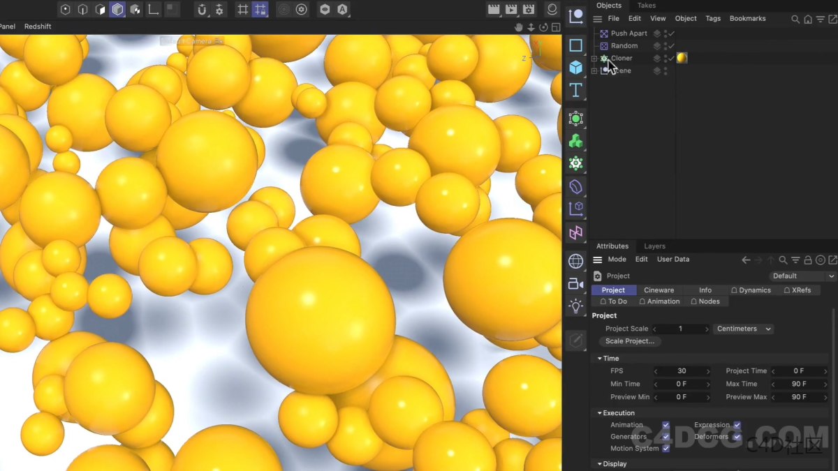 如何根据 Cinema 4d R25中的大小为 Mograph 克隆着色
