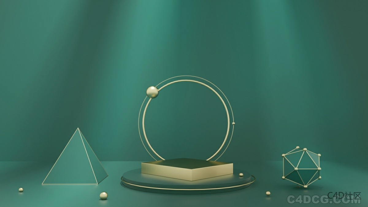 C4D电商场景-嫩绿色+金色市场耐看颜色海报场景