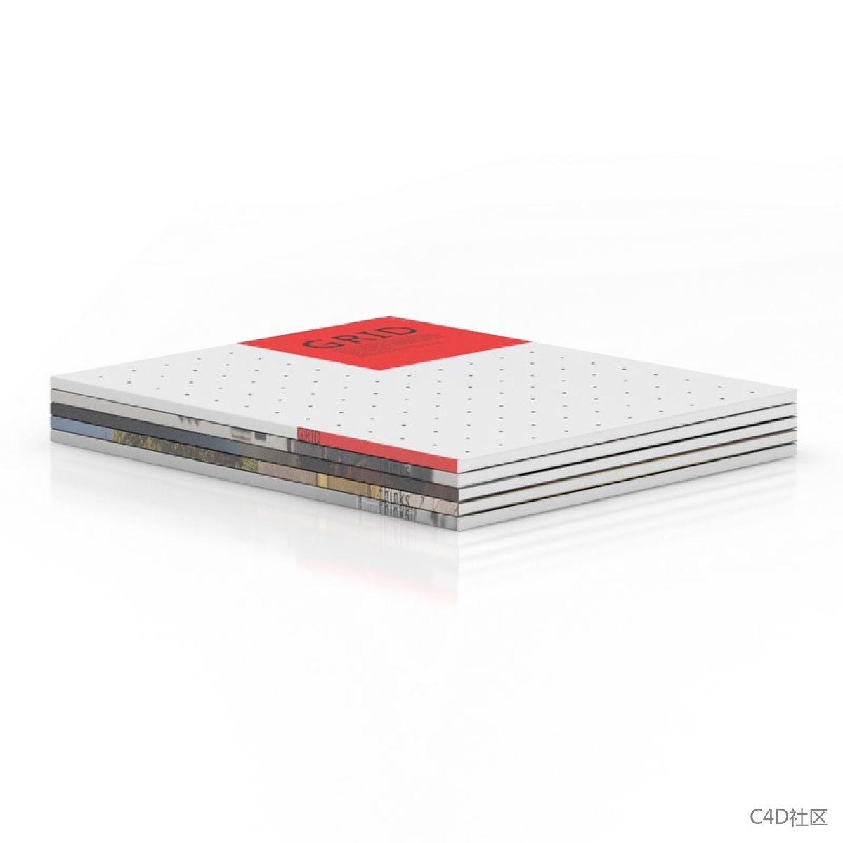 书籍模型-五本厚薄一致平躺的本子