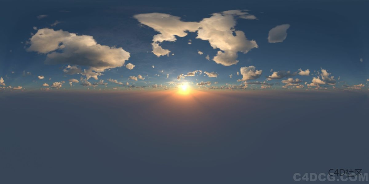 4K-HDRI-全景天空-夕阳多云