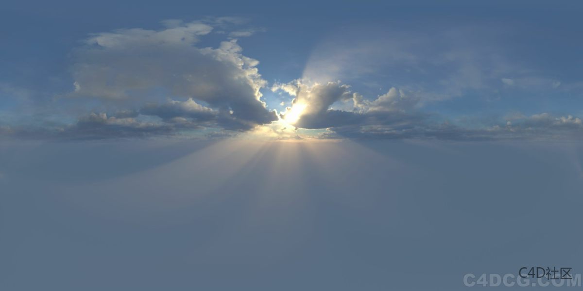 4K-HDRI-全景天空-太阳的光从云层的缝隙中挤出来