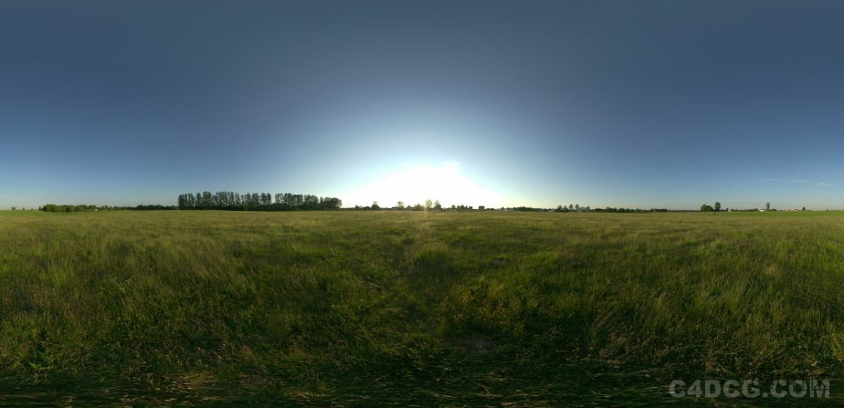 草地全景天空-6K HDRI-日出蓝天无云